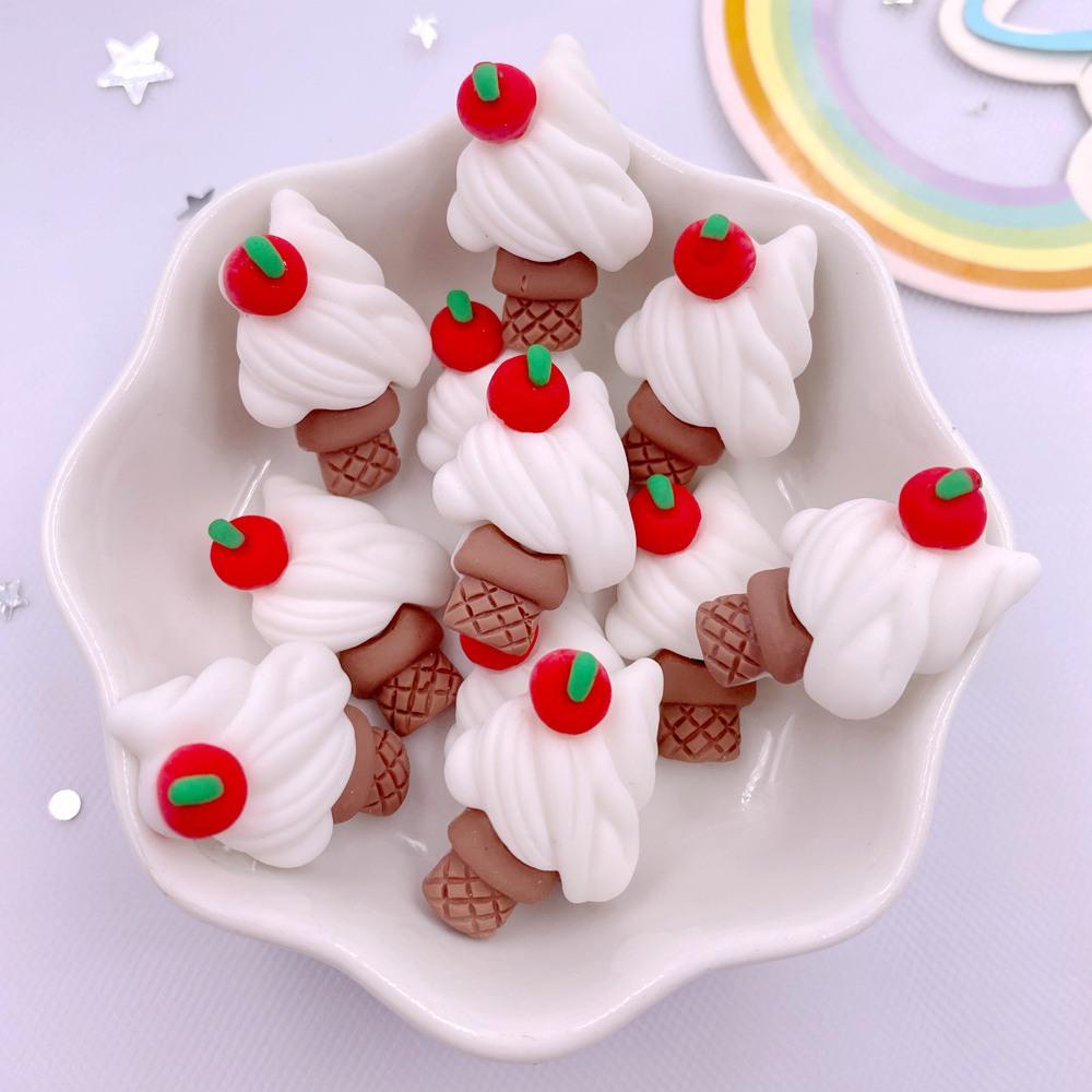 12PCS Resin Colorful Mini Cartoon Rabbit Cherry Cone Ice Cream Lollipop Popsicle Scrapbook Flatback 3D Foods Figurines DIY Bow Decor Accessories