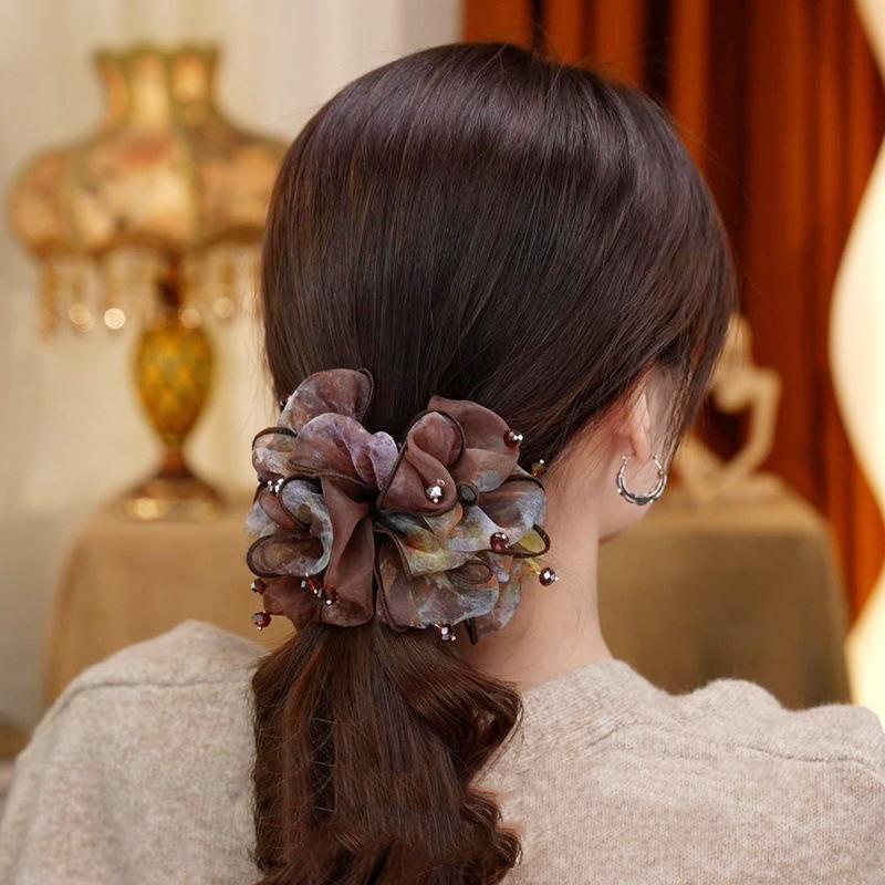 Elegant Korean Leopard Print Mesh Scrunchie for Women – Stylish Ponytail Hair Accessory