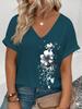 Plus Size V-Neck Tie-Dye Floral Print Short Sleeve Casual T-shirt