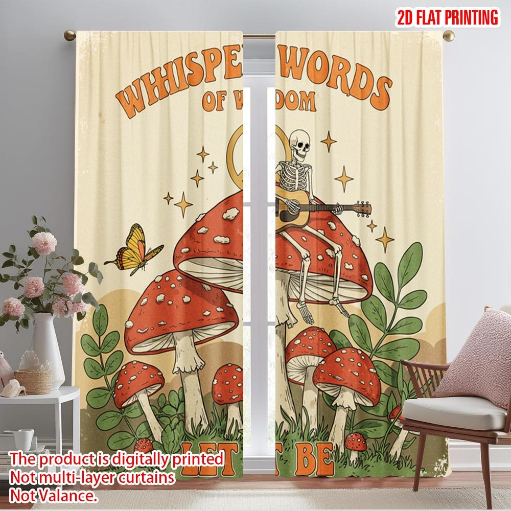

2pcs 2D flat printing Drapes Skeleton Mushroom Guitar Peace Let It Be 100% Polyester Without Electricity 0 for Festive Portraits 52.50×116.00 CM 2pcs