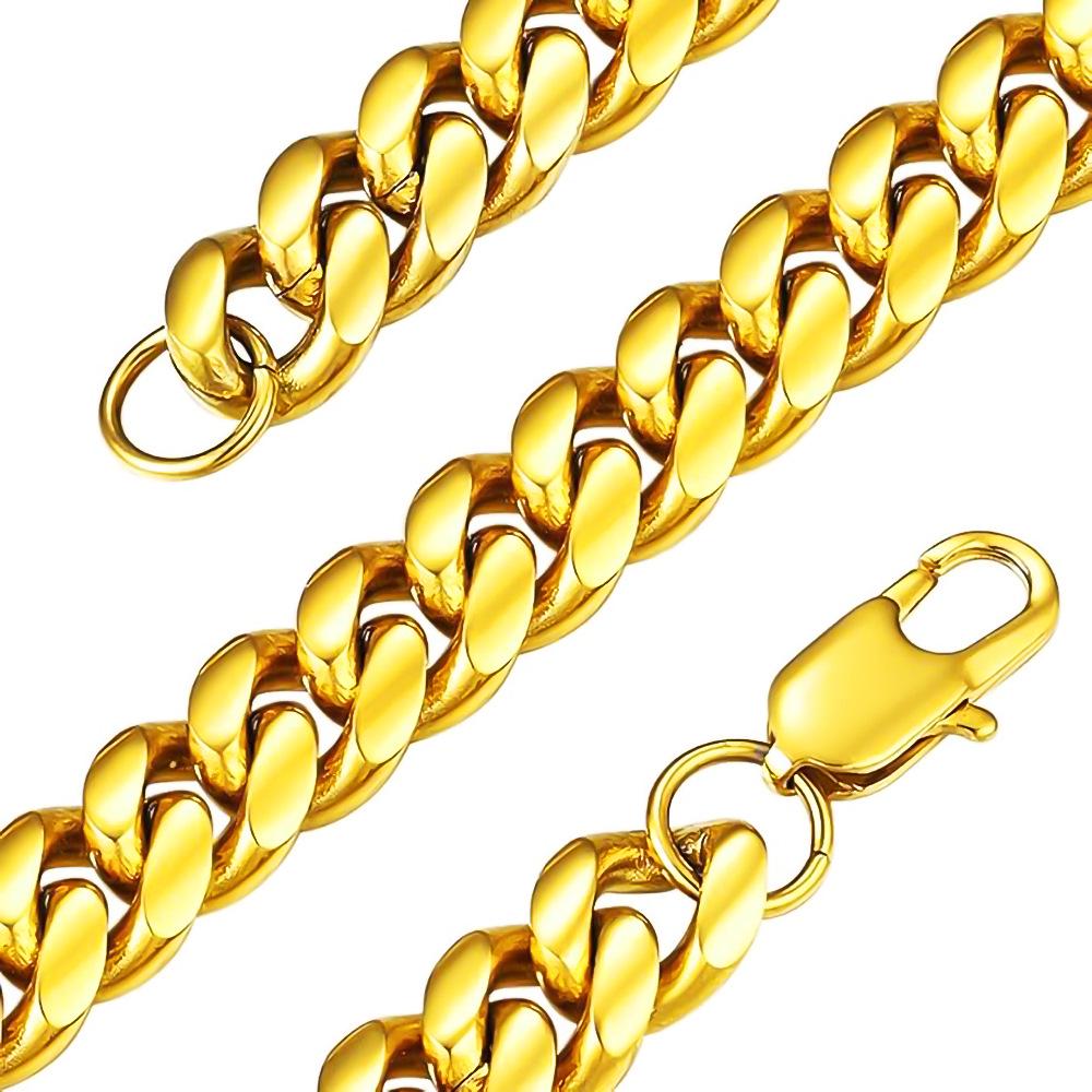 Gold Titanium Steel Chain Necklace and Bracelet Set with Multiple Sizes (50-60cm, 18-21cm)