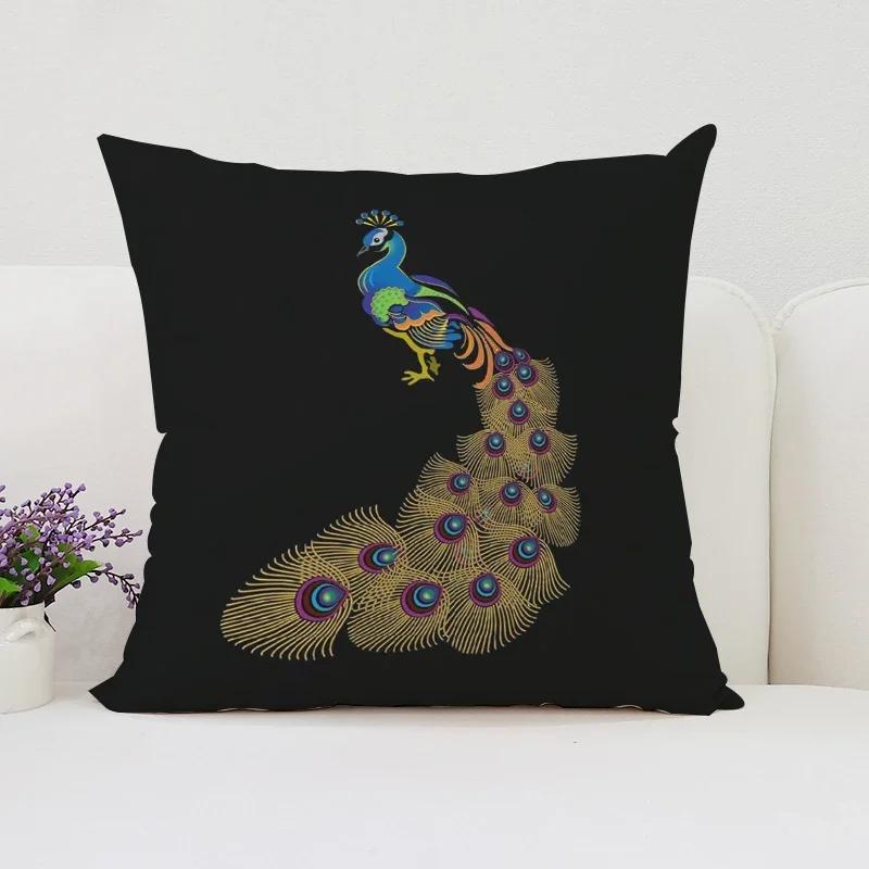 Europe and the United States Sofa Cushion Sets Beautiful Peacock Double-sided Printed Pillow Covers Chair Lumbar Cushion 45x45cm