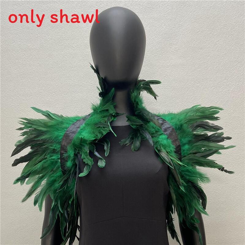Feather Shawl Cape Costume Cloak With Faux Fur For Performance And Dance Shows