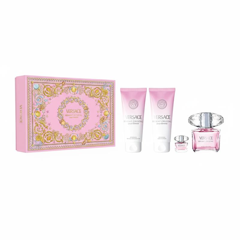 Versace Brilliant Crystal Perfume Set Eau EDT Floral and 47057203-Eau de toilette 90ml + travel size 5ml + shower gel 100ml + body lotion 100ml