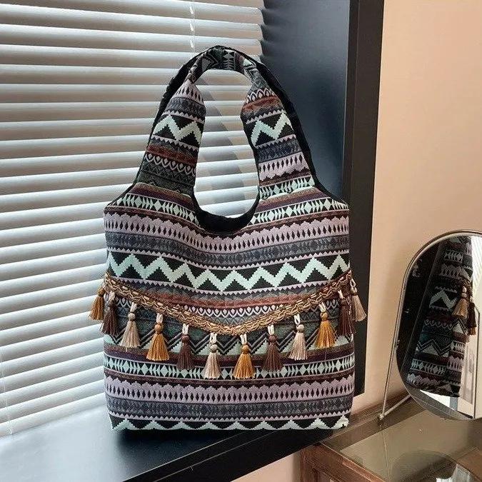 WTEMPO Trendy Women's Casual Versatile Handbags Nylon Ethnic Style Office Ladies Bags with Top Handle Work Meal Bag Lunch Bag