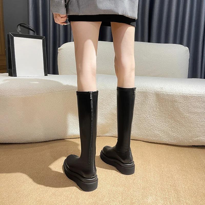 Platform Heel Women Knee-High Boots Fashion Comfort Warm Fur Shoes Autumn Winter Women's Knight Long Booties