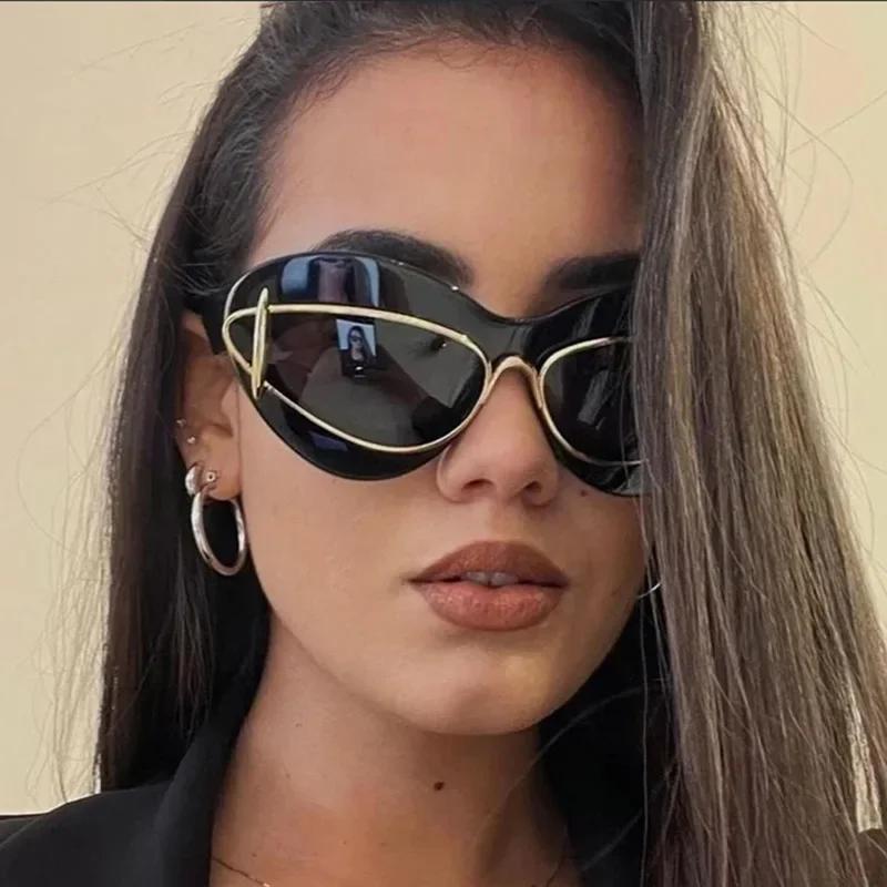Sexy Cat Eye Sunglasses Women Luxury Vintage Y2k Punk Sun Glasses Retro Eyewear Shades UV400 Double Frame