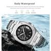 Mens Analog Quartz Wrist Watch Waterproof Luminous Dial Calendar Window Steel Band Square Dress Watches