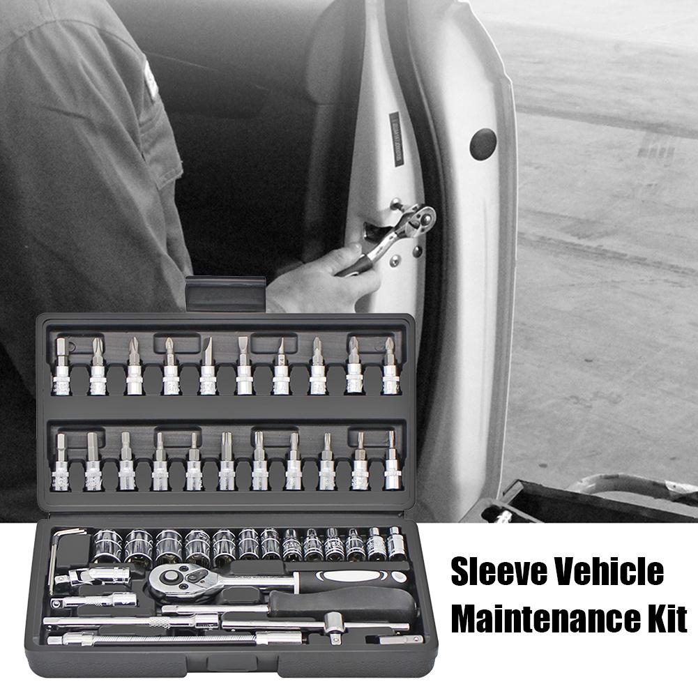 46PCS Car Repair Tool Kit Wrench Wrench Socket Spanner Screwdriver Carbon Steel Combination Auto Repair Tool Kits Accessory