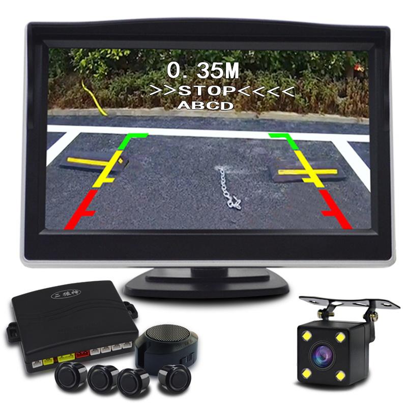 Video Parking Sensors Reverse Backup Radar 4 Parktronic 4.3/5 Inch Monitor Display Backup Camera Input For Android DVD Player