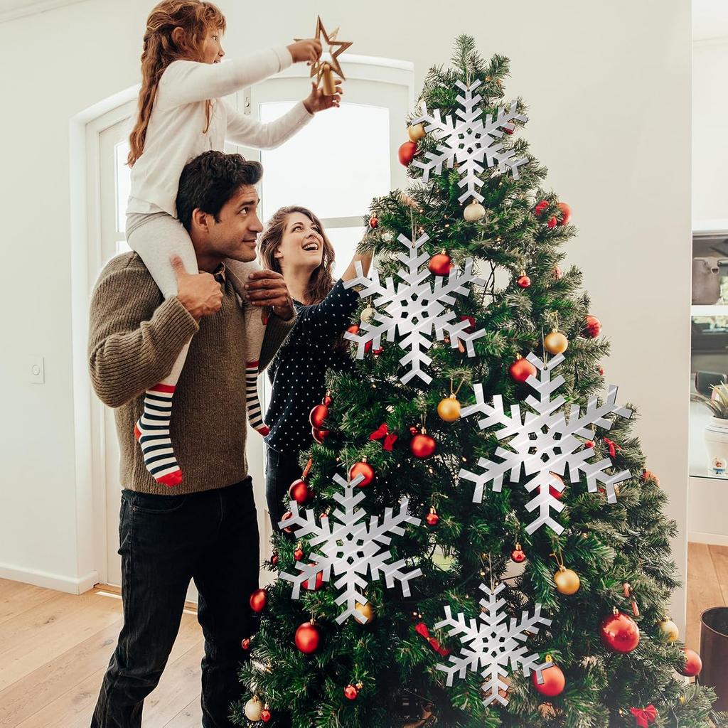 3 Pcs Metal Snowflake Wall Decor Winter Large Snowflake Decorations 12 10 8 Silver Rustic Snow Hanging Ornaments Farmhouse Metal Snow Flake on Rope