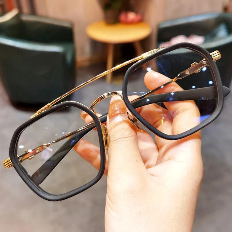 New Fashion Men Sunglasses Oversized Frame Women Anti-Blue Light Transparent Glasses Uv400 Eyewear Flat Mirror Eyeglass