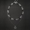 Unique Hollow Star Necklace with Black Bead PU Leather Rope Choker Double Layered Clavicle Chain for Trendy Women