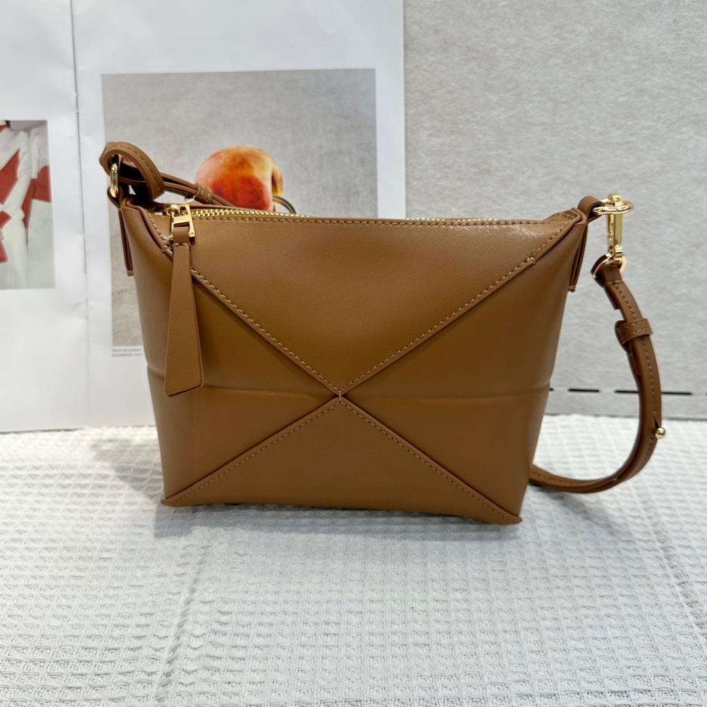 Top Layer Cowhide Folding Geometric Bag Handbag French Armpit Bag Genuine Leather Lunch Box Bag Fashion Shoulder Crossbody Bag For Women
