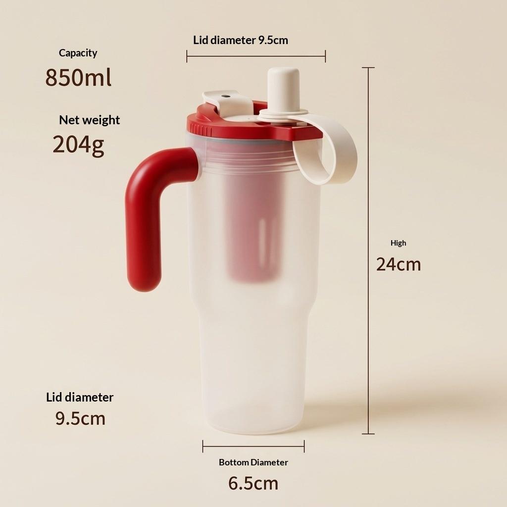 Portable Sport Drinking Bottle Transparent Plastic Water Cup with Straw&Strainer Travel Large Capacity Heat-resistant Tumbler