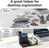 Black Mesh Desk Organizer - 3 Compartments With Pen Holder & Storage Baskets, Tame Office Supplies Clutter Fast