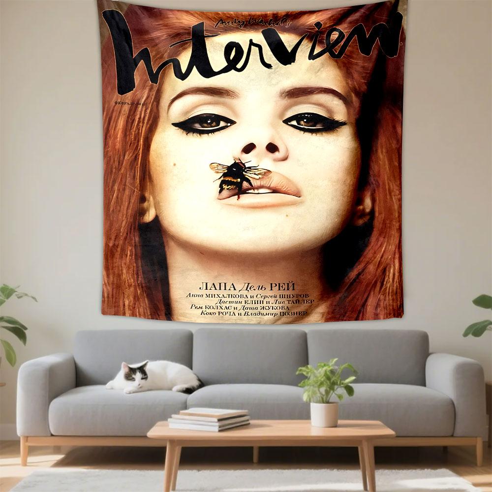 Interview Magazine Cover Tapestry Wall Hanging, Laila Ian Peel Editorial Art, Fashion Wall Decor for Bedroom Dorm