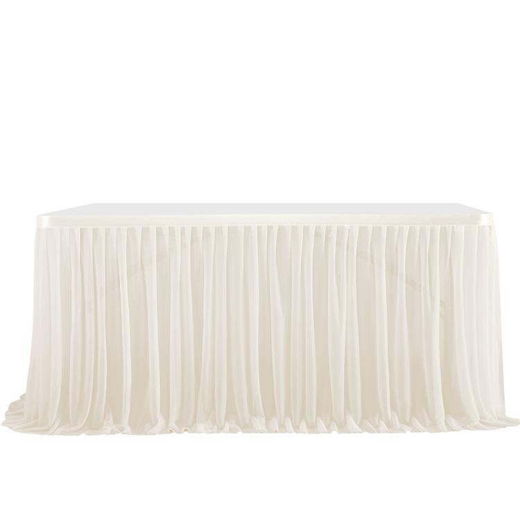 Table Skirt Pleated Table Circumference Birthday Party Wedding Decoration Ruffle Edge Elastic Thin Gauze Table Skirt Tulle
