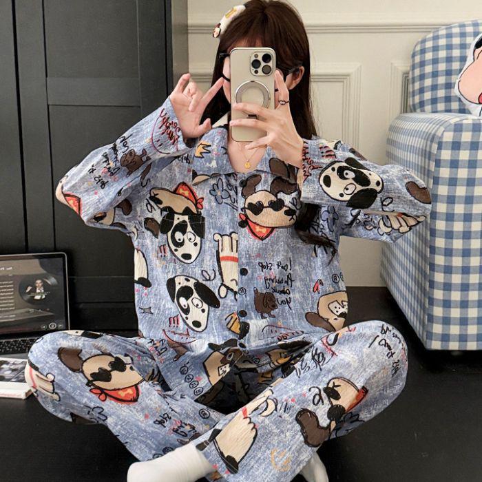 Set Pijama Drăguț de Desene Animate pentru Femei 2025 - Cardigan de Primăvară/Toamnă cu Mâneci Lungi și Pantaloni