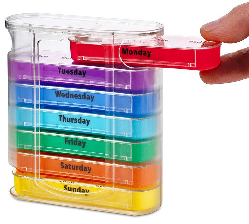 Weekly 28-Compartment Pill Organizer Box, Independent Drawers for Convenient Tablet Storage, PP Plastic.