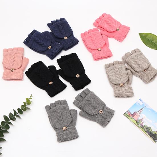 Gloves 1 Pair Winter Fine Texture Super Soft Lint-free Button Windproof Mittens Keep Warm Covered Convertible Flip Fingerless Outdoor Supply