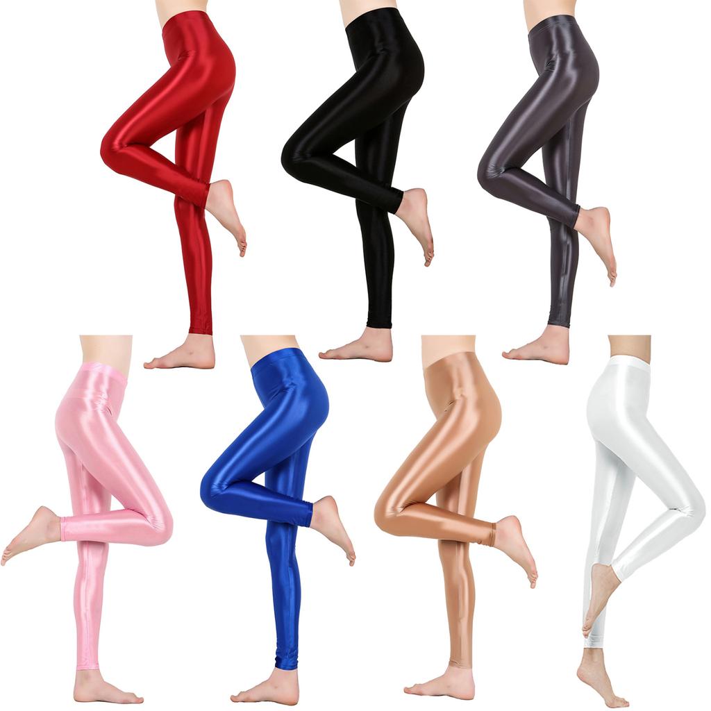Women Shiny Metallic Stretchy Leggings Skinny Pants Gym Yoga Dance Running Cycling Sports