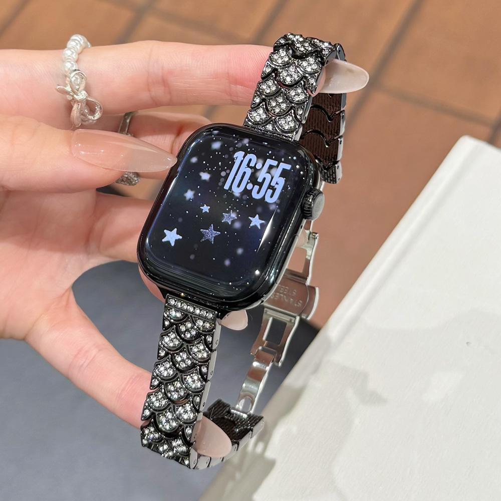 

Dressy Bling Band for iWatch Bands Series 11 10 9 8 7 6 SE 5 Diamond Metal Strap for Women Apple Watch 46mm 49mm 45mm 44mm 42mm 38 40 41mm чёрный