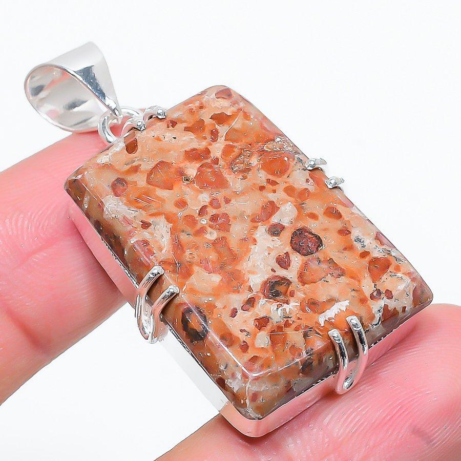 

Этническая ювелирная подвеска ручной работы с леопардовым яшмом и драгоценным камнем 1,81 дюйма VR-2459