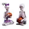 Creative Holiday Centerpieces 2Pcs/Set Couple Skeleton Statues, with Pumpkin Figurines, Men Mantel Shelf Accents Women Ornaments for Halloween