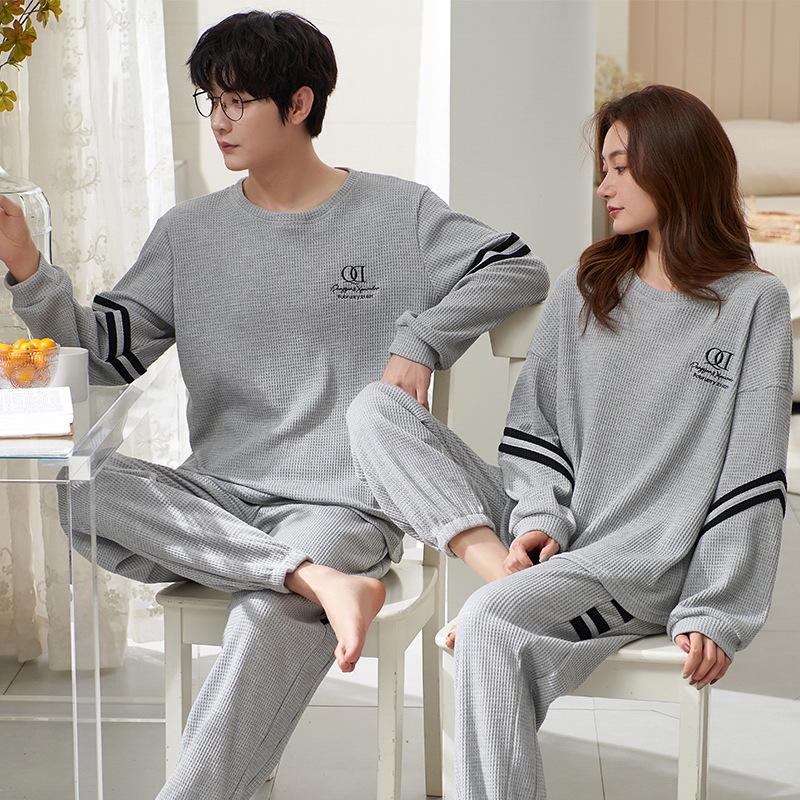 Autumn/Winter Couple's Pajamas: Women's Ins-Style and Men's Casual Loose Combed Cotton Two-Piece Set