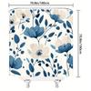 Blue and White Peonies Shower Curtain - Digital Drawing, Seamless Flowers On Cream, Modern Minimalist Bath Décor