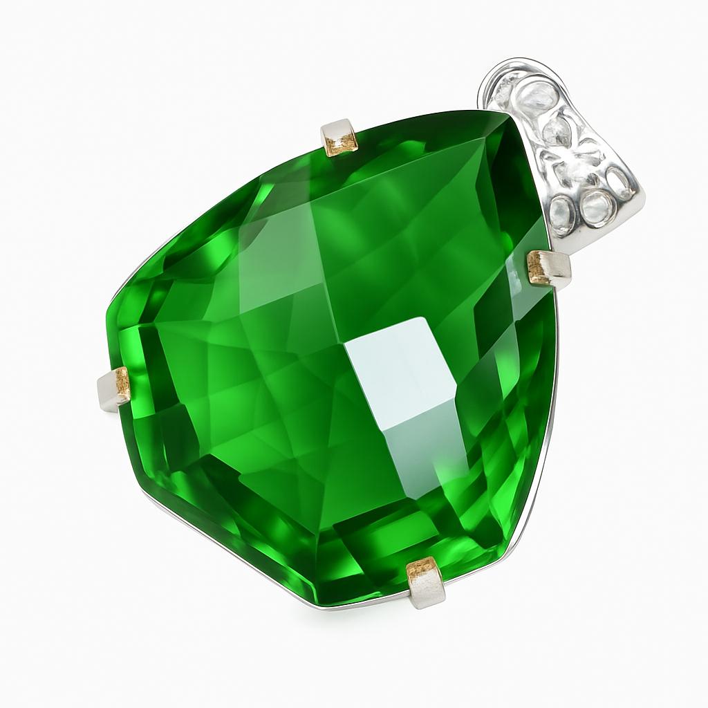 

Zambian Green Emerald 72 Ct CERTIFIED 925 Sterling Silver Fancy Gemstone Pendant AI-60-NS 41 mm approx зелений