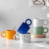 Nordic Ceramic Coffee Mug Porcelain Splashing Ink Design Coffee Cup with Handle Creative Breakfast Water Milk Cup for Household