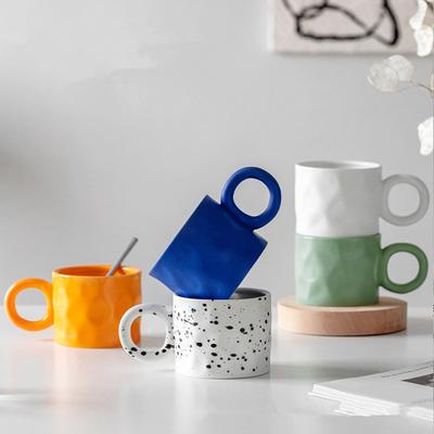 Nordic Ceramic Coffee Mug Porcelain Splashing Ink Design Coffee Cup with Handle Creative Breakfast Water Milk Cup for Household