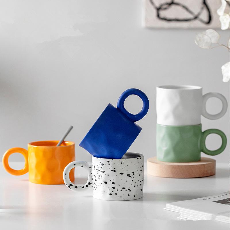 Nordic Ceramic Coffee Mug Porcelain Splashing Ink Design Coffee Cup with Handle Creative Breakfast Water Milk Cup for Household