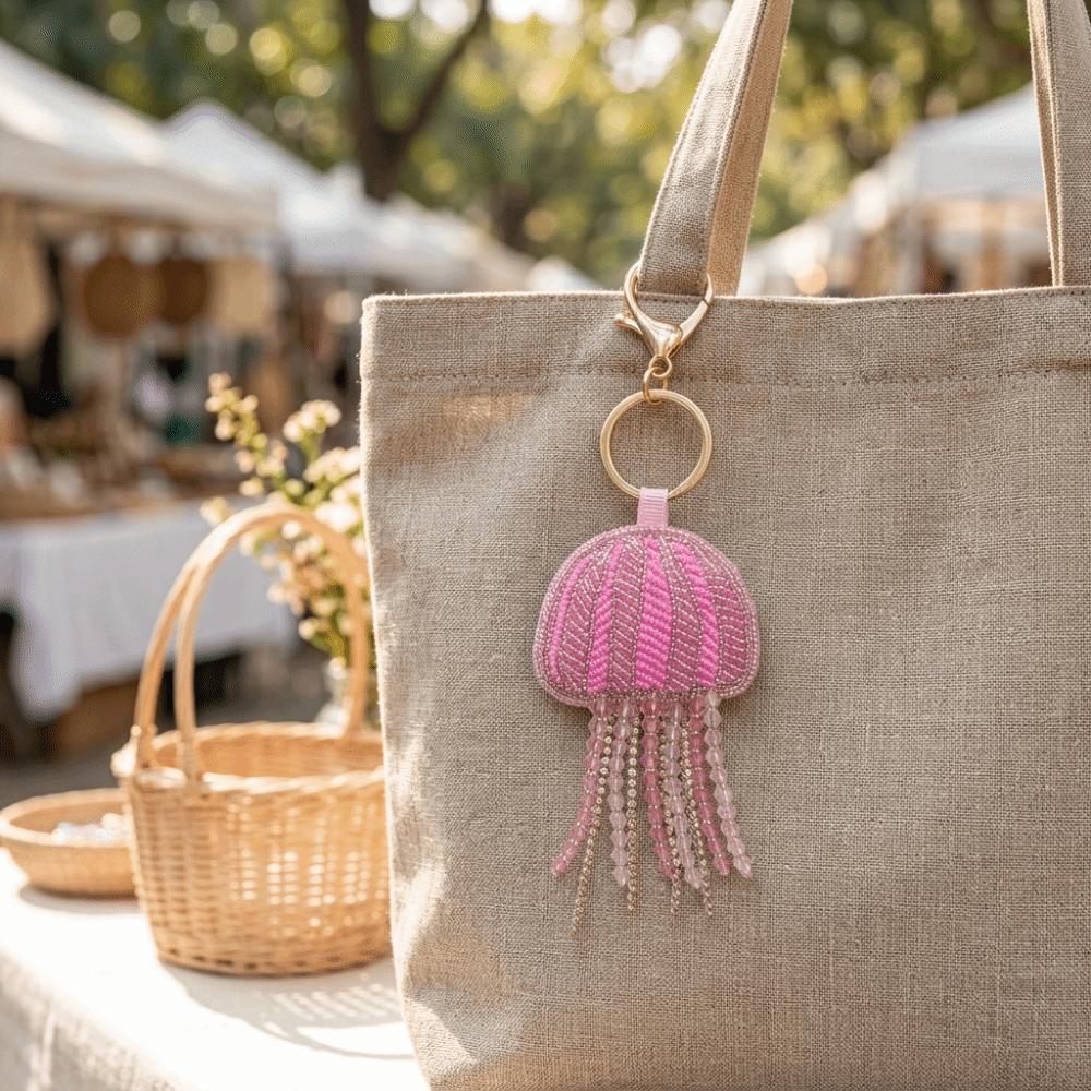 Soft Fabric Jellyfish Patch Keychain Handmade Bag Charm Teens Ladies Craft Lovers