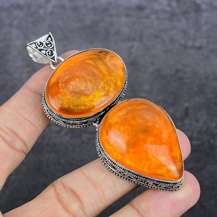 Natural Baltic Amber Gemstone 925 Sterling Silver Jewelry Pendant 3.43" G2O97