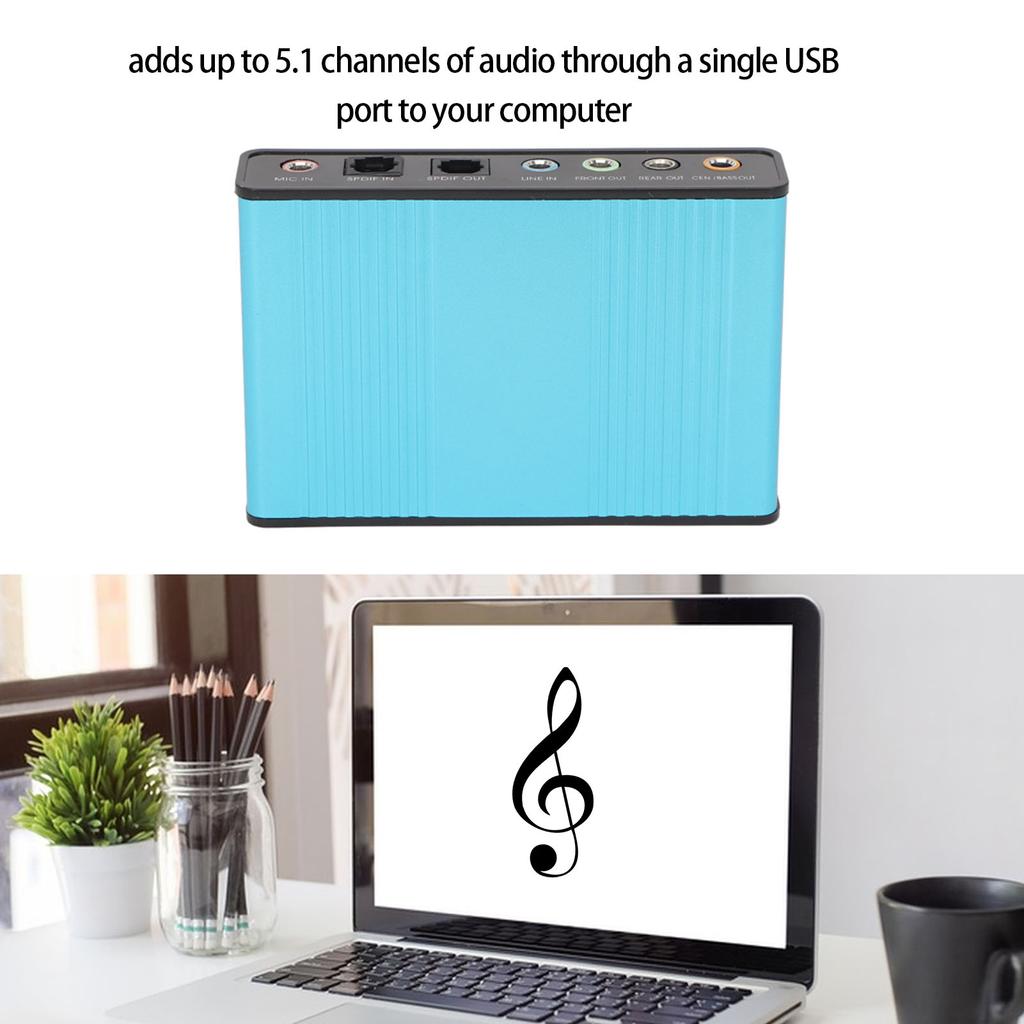 USB Sound Card 6 Channel 48kHz Sampling Rate Analog Play Recording External Sound Card for PC Laptop Computer