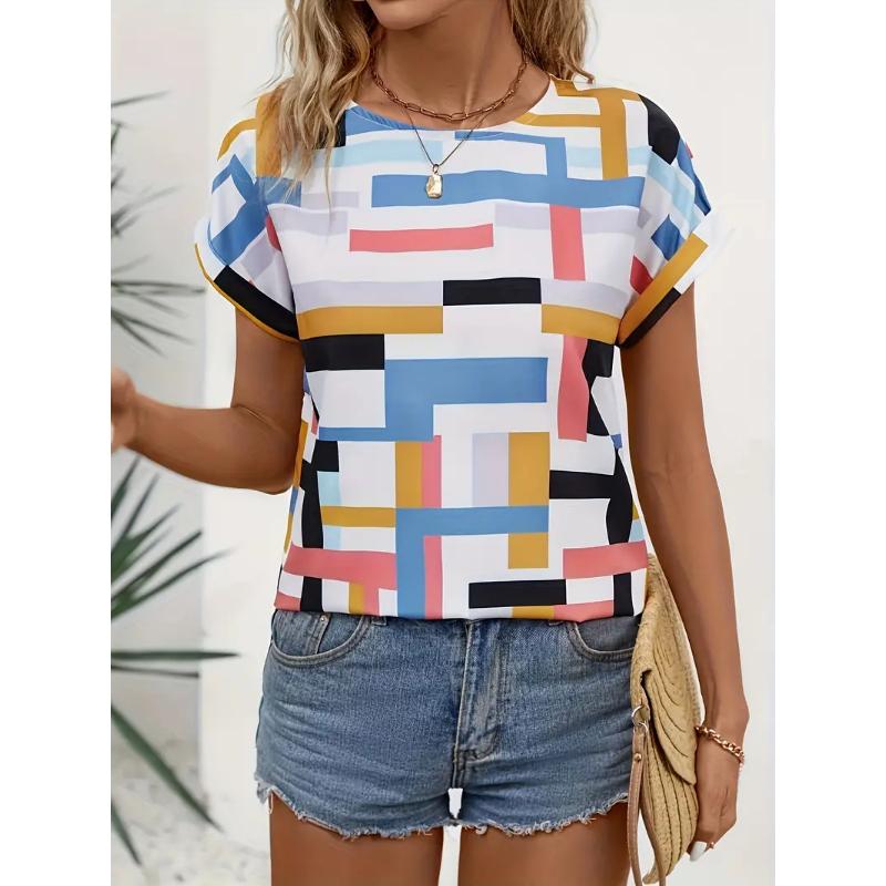 

Летняя винтажная женская футболка с коротким рукавом и принтом Caual Crew-Neck, пуловер, модная уличная футболка, женская свободная одежда 8XL