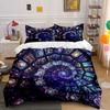 3-teiliges Buntglas-Bettwäscheset Lila und Blau Spiralgalaxie Druck Bettbezug + 2 Kissenbezüge Große Größe Heimdeko Geschenke