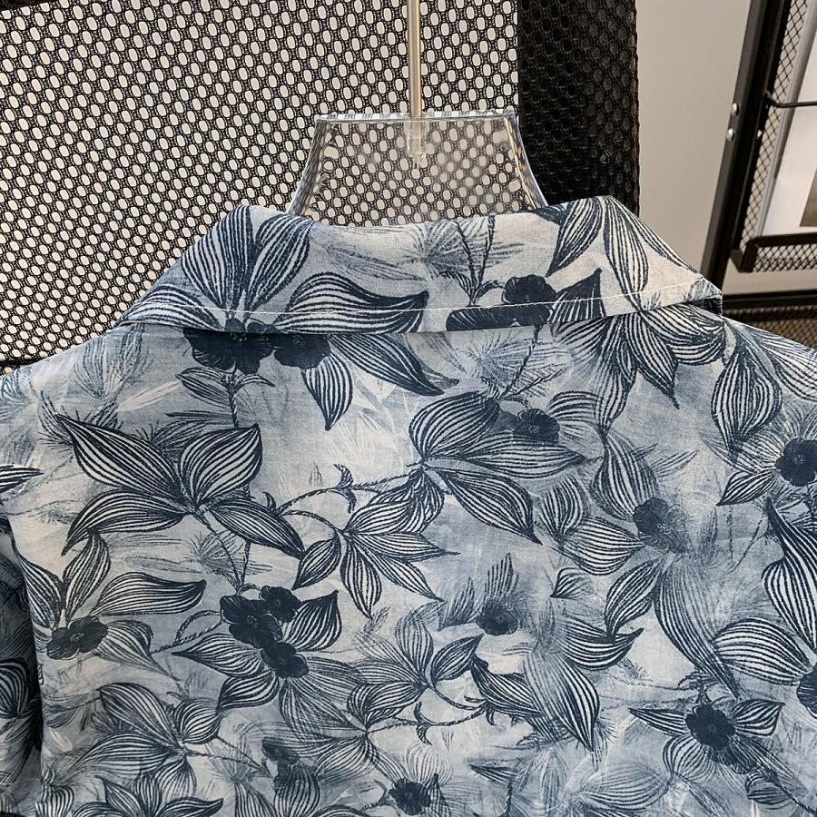 Summer Island Vacation Style Ice Silk Short Sleeve Floral Shirt Men's Hawaiian Cuban Collar Shirt Cool Fashion for Men