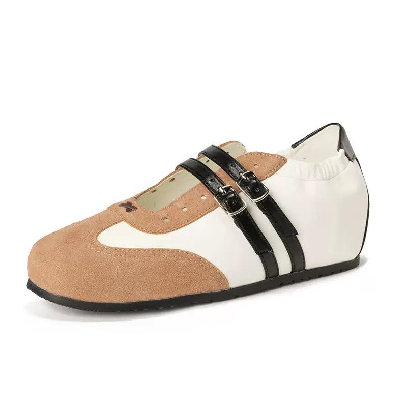 

Cowhide grape mother inner height-increasing shoes ballet double buckle casual sports shoes breathable German training shoes women s flat Forr 34