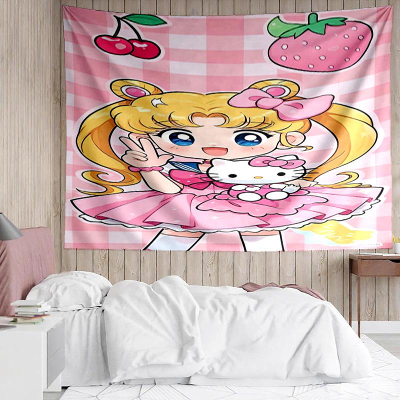 1PC Pink Heart Puella Magi Tapestry Accessories Playroom Tapestry, for Bedroom,Livingroom, dormitory Room Wall Decor Fan Birthday Gifts