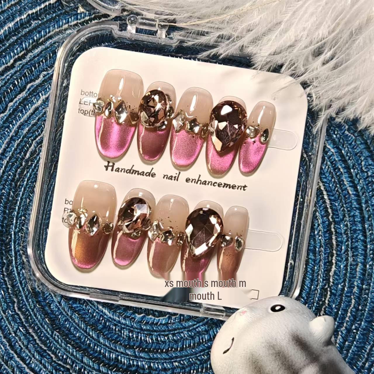 

Purple Cat Eye Diamond Flash Handmade False Nails Stickers L