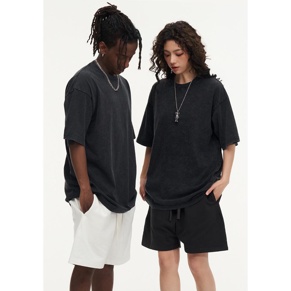 Summer Washed T Shirt for Men Women 230G Cotton Loose Oversized Tee Men's Korean Y2k Tops Casual Vintage Short Sleeve T-shirt