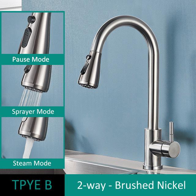 Gold & Black Brushed 304 Stainless Steel Pull-Out Kitchen Faucet for Sink & Vegetable Basin