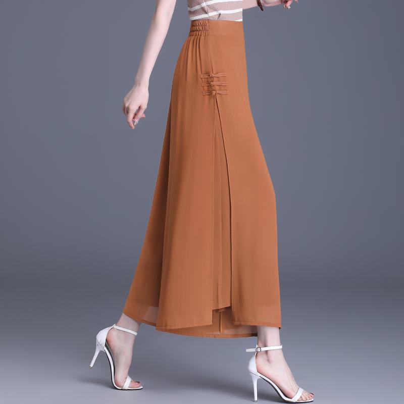 Summer Chiffon High Waist Pants for Women Fashion Wide Leg Pants Ladies Vintage Clothes