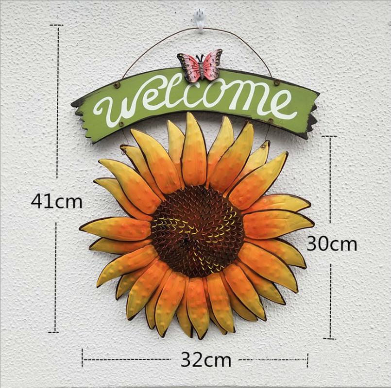 Stil rustic fier art semn bun venit floarea-soarelui decorațiuni de perete agățat decor cadou