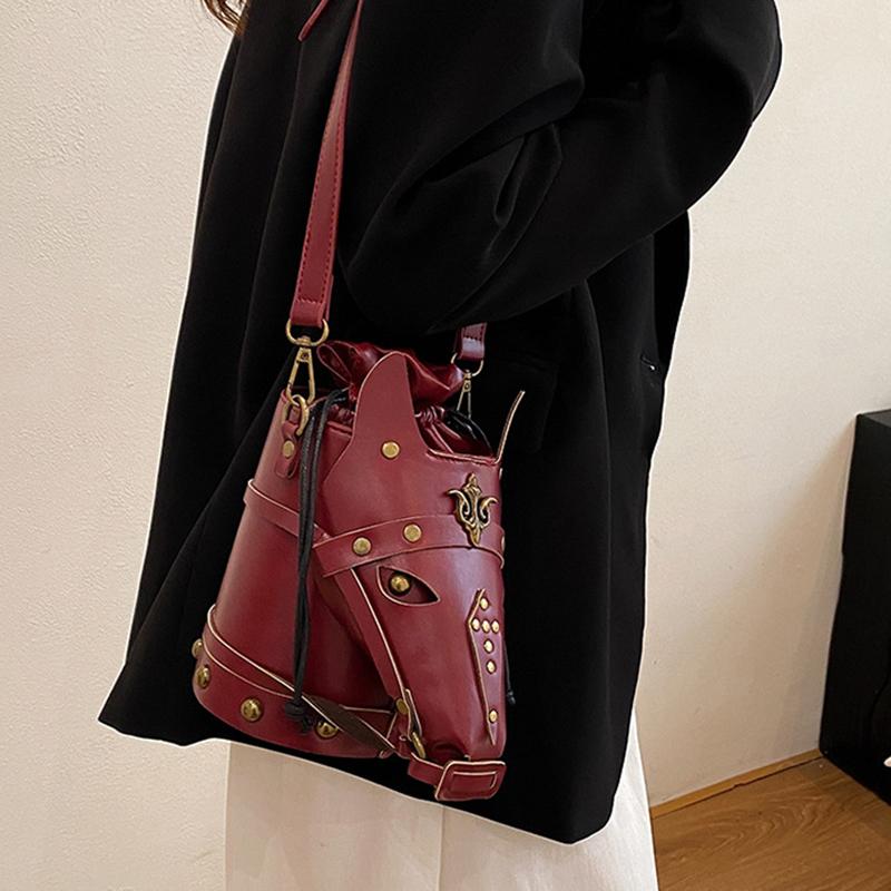 Funny Shoulder Bag Vintage Style Creative Horse Head Mask Bucket Bag Unique Niche Single Shoulder Crossbody Bag for Women