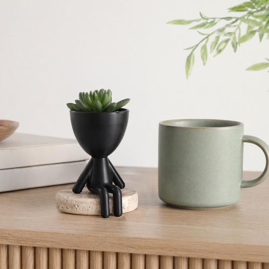 3D Printed Sitting Human Figure Succulents Planter, 2-in-1 Desktop Pot & Decor Ornament, Matte Finish One-Piece Craft, Compact Size for Small Green